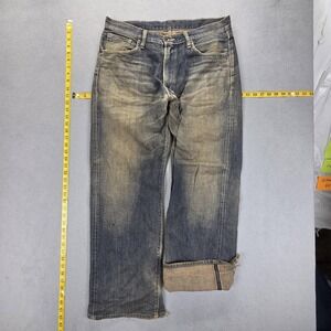 Edwin Jeans Mens Blue Selvedge 505z Dirty Wash Wide Leg Thrashed Fits 33x30
